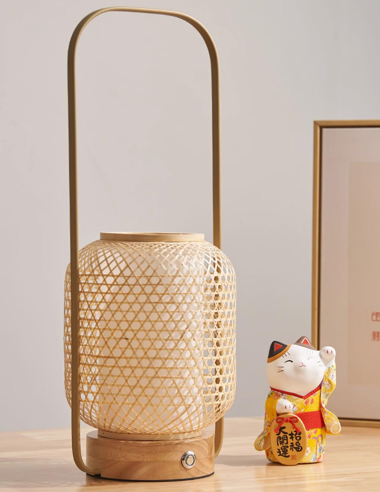 Portable Bamboo Lantern LED Table Lamp for Desk and Bedside USB Charging