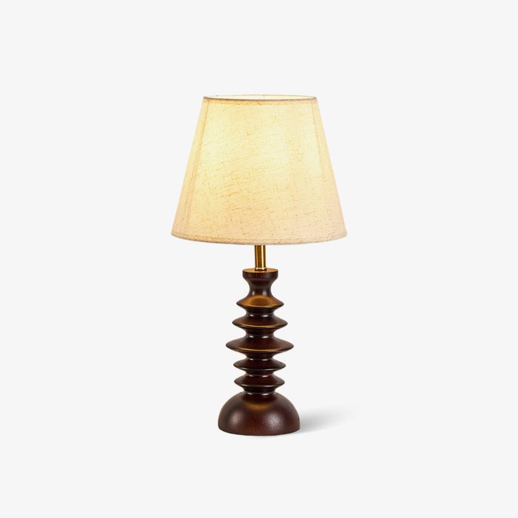 Modern Black Walnut Table Lamp with Handmade Linen Fabric Shade for Bedroom and Living Room