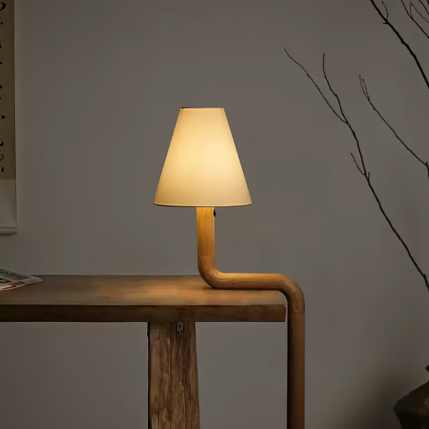 Modern Organic Bend Wood Table Lamp Minimalist Mid Century Bedside Desk Light