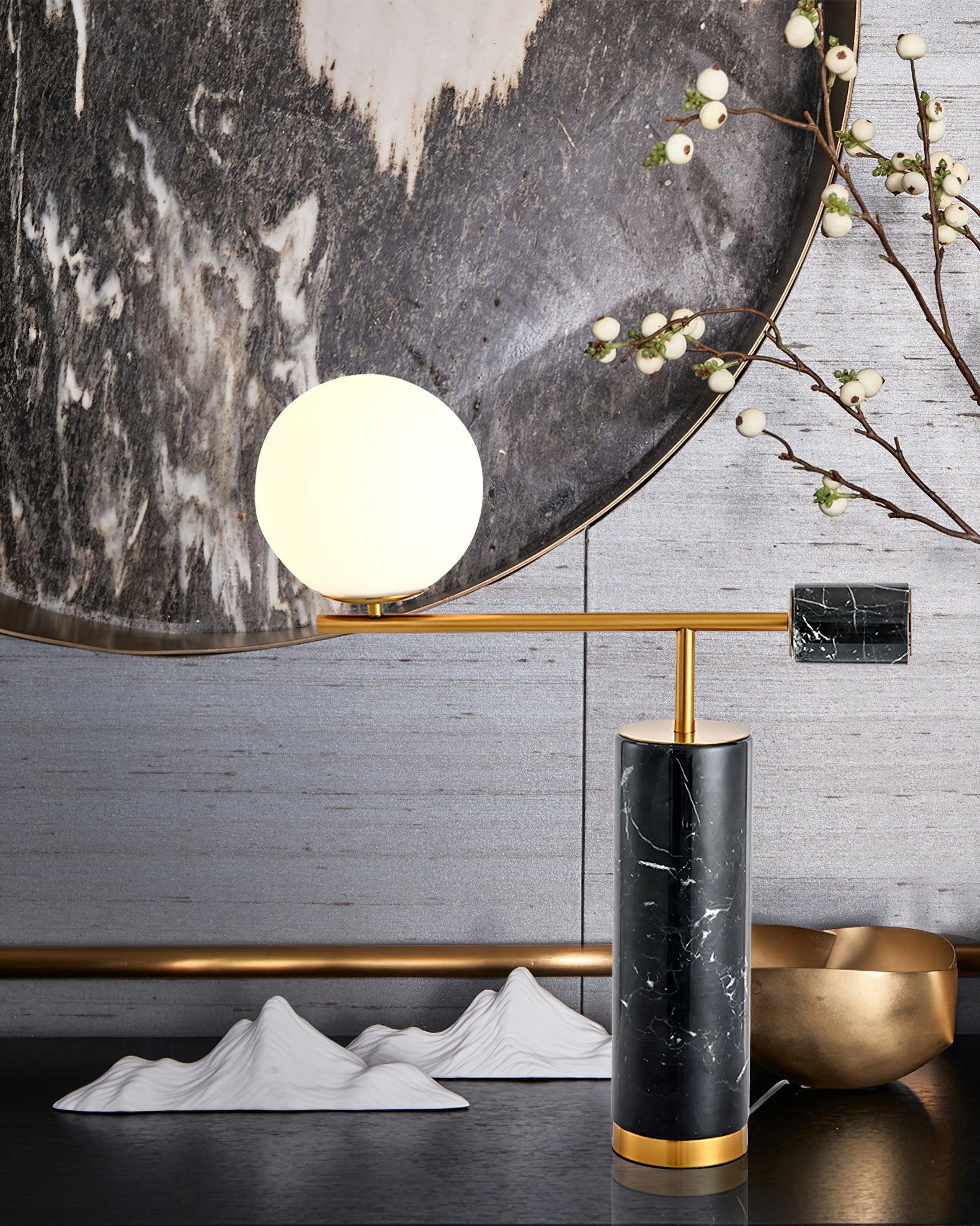 Modern Geometric Terrazzo Table Lamp with Spherical Glass Shade for Home Office