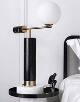 Modern Geometric Terrazzo Table Lamp with Spherical Glass Shade for Home Office