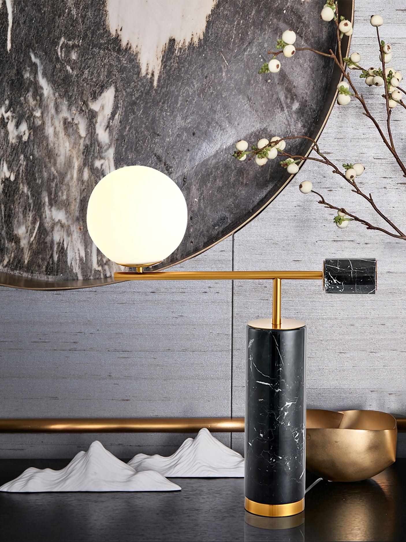 Modern Geometric Terrazzo Table Lamp with Spherical Glass Shade for Home Office