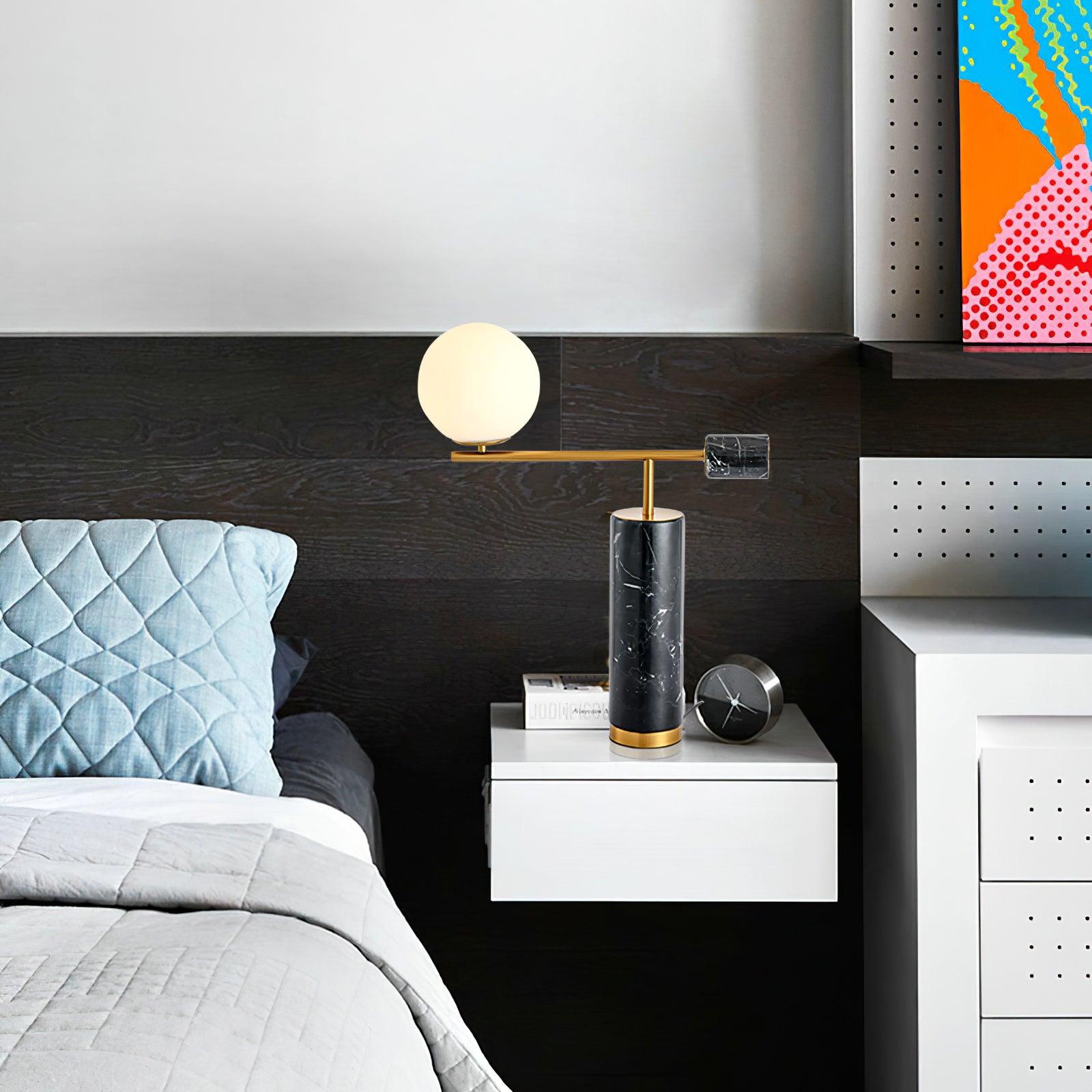 Modern Geometric Terrazzo Table Lamp with Spherical Glass Shade for Home Office
