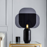 Bery Modern Table Lamp with Geometric Smoke Gray Acrylic Shade and Black Iron Base
