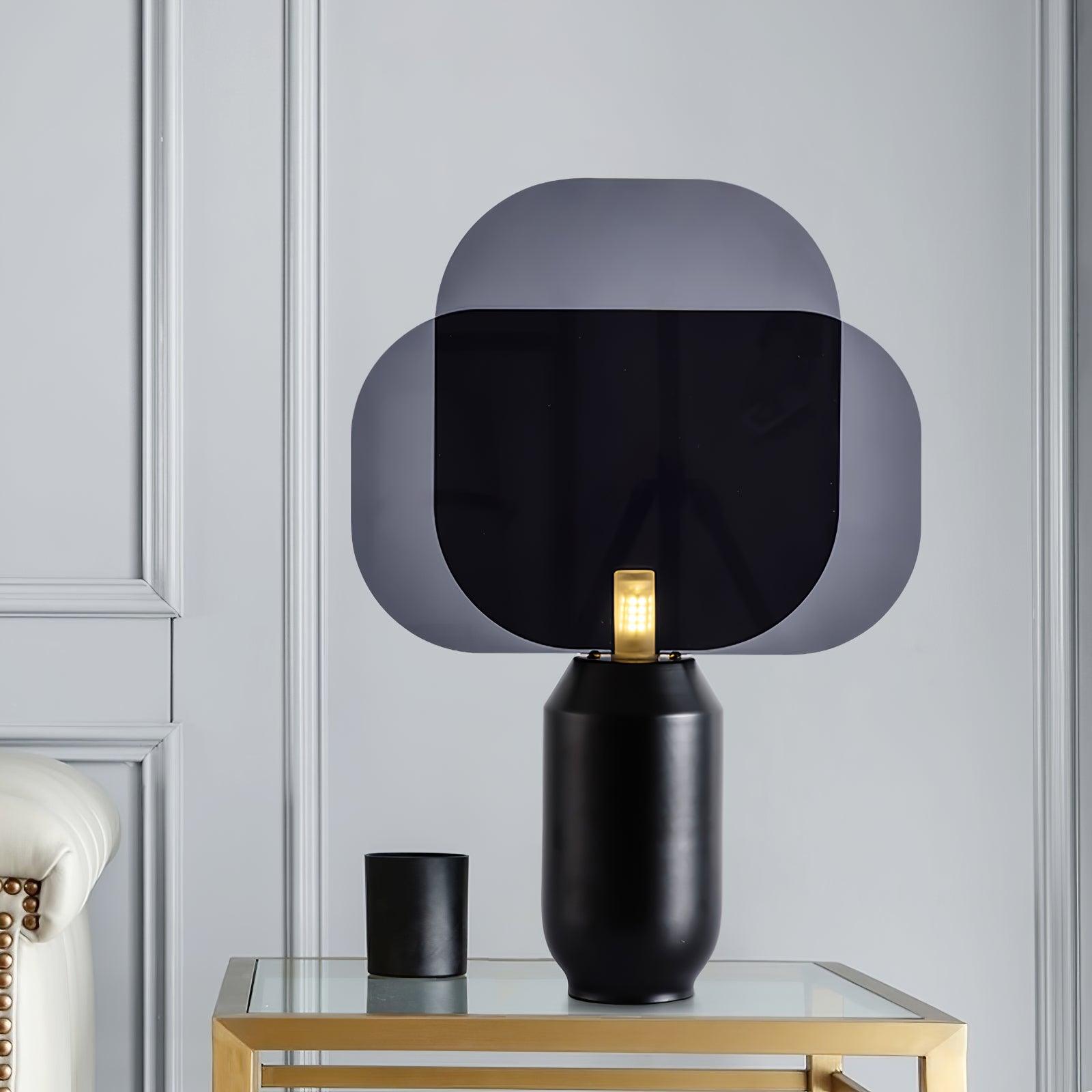 Bery Modern Table Lamp with Geometric Smoke Gray Acrylic Shade and Black Iron Base