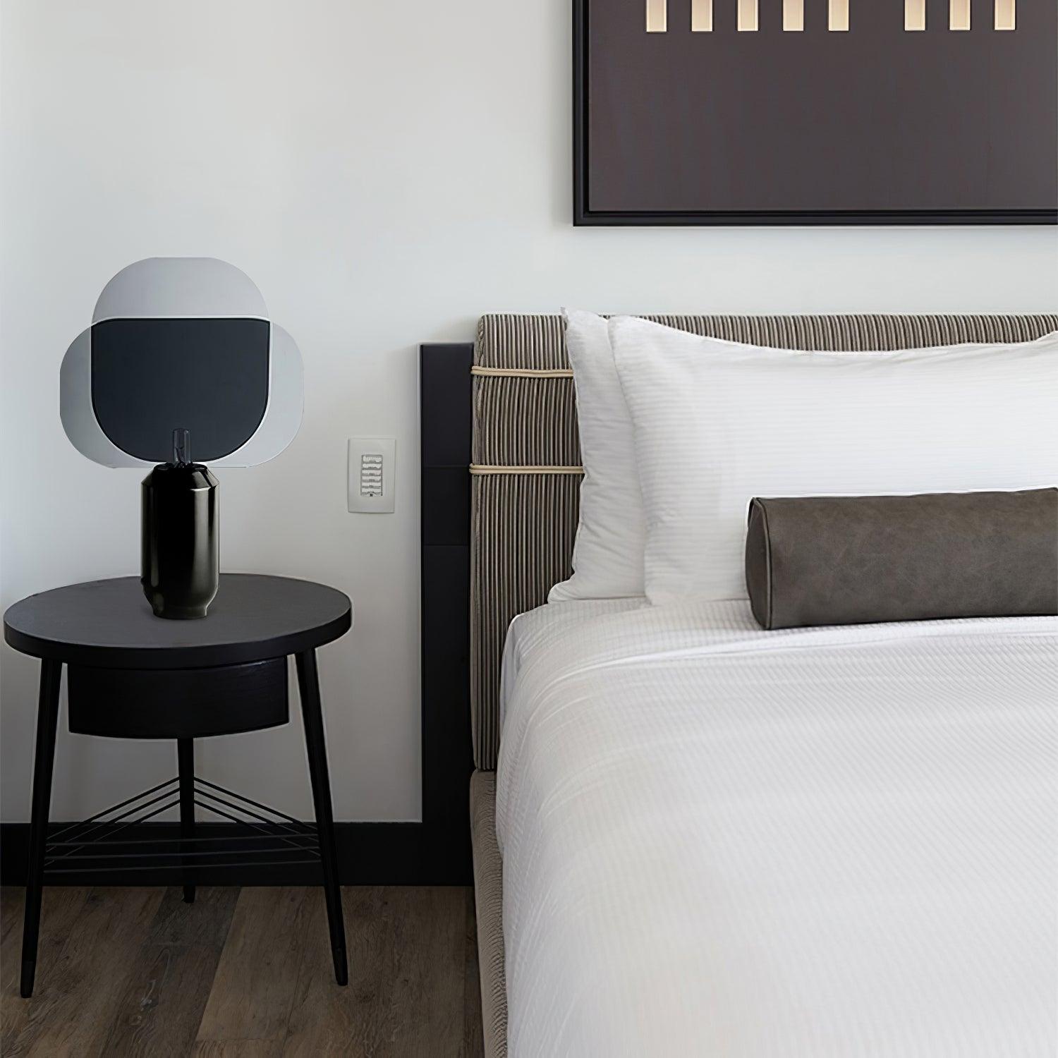 Bery Modern Table Lamp with Geometric Smoke Gray Acrylic Shade and Black Iron Base