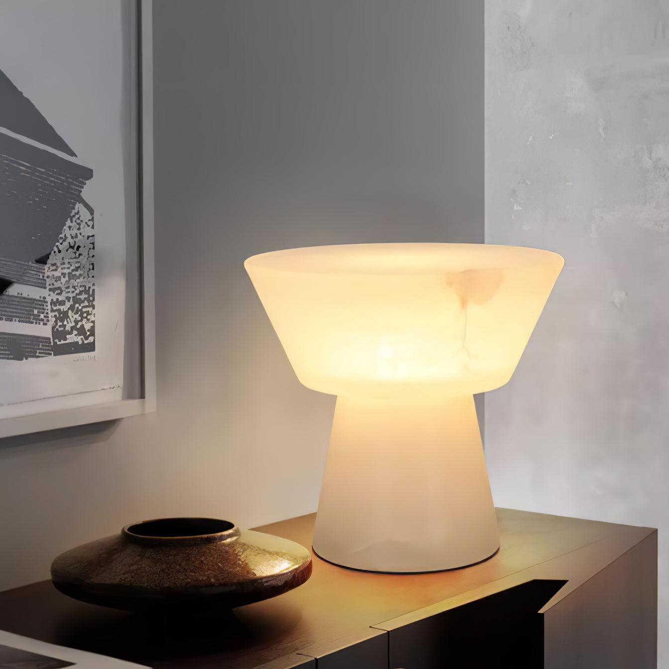 Beta White Marble Cone Table Lamp with Brass Detail for Elegant Ambient Light