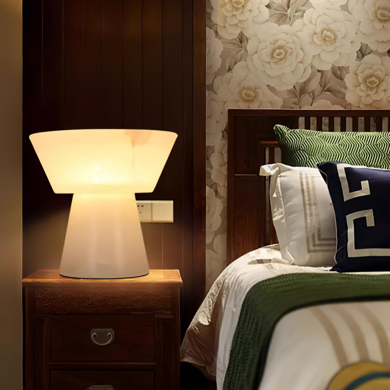 Beta White Marble Cone Table Lamp with Brass Detail for Elegant Ambient Light