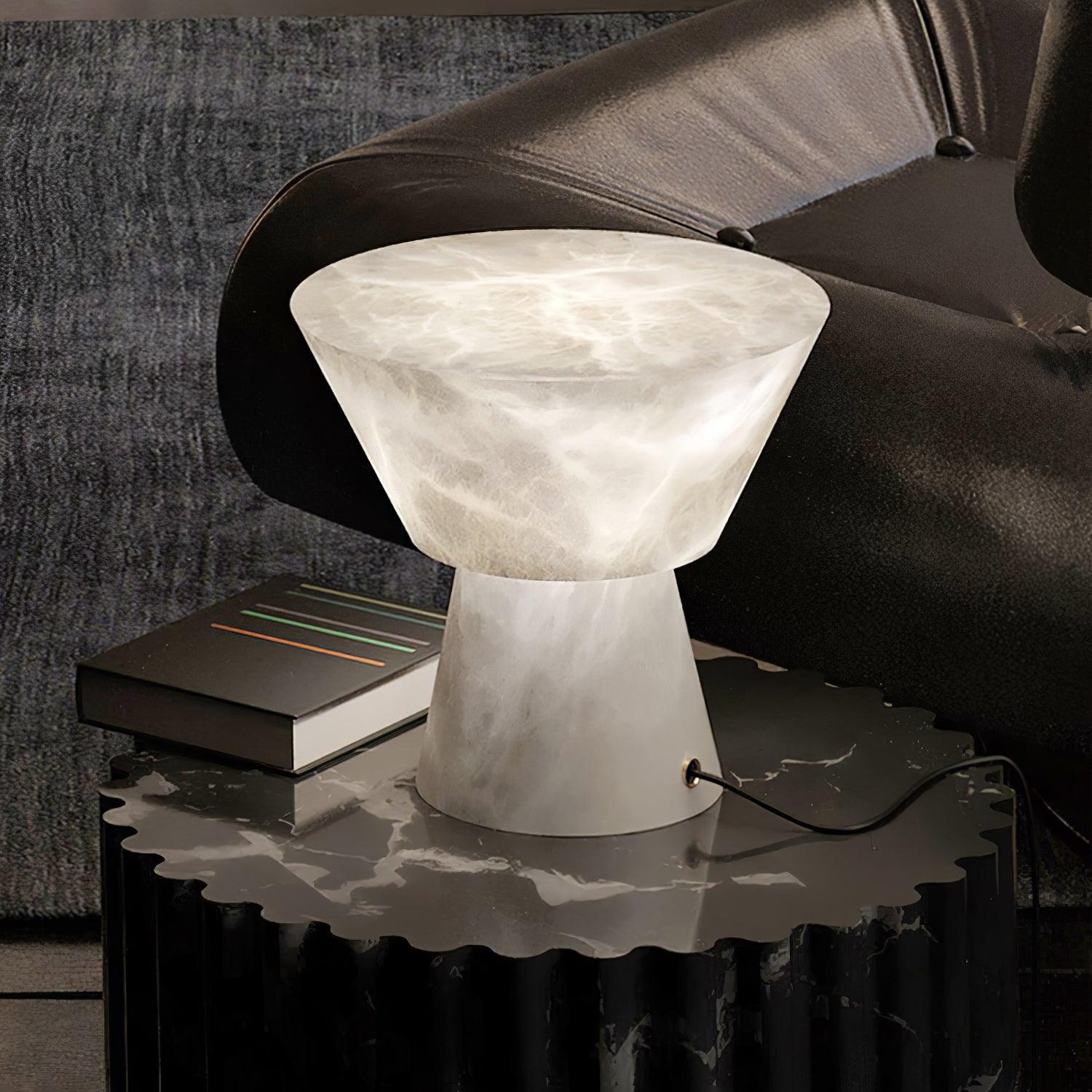 Beta White Marble Cone Table Lamp with Brass Detail for Elegant Ambient Light