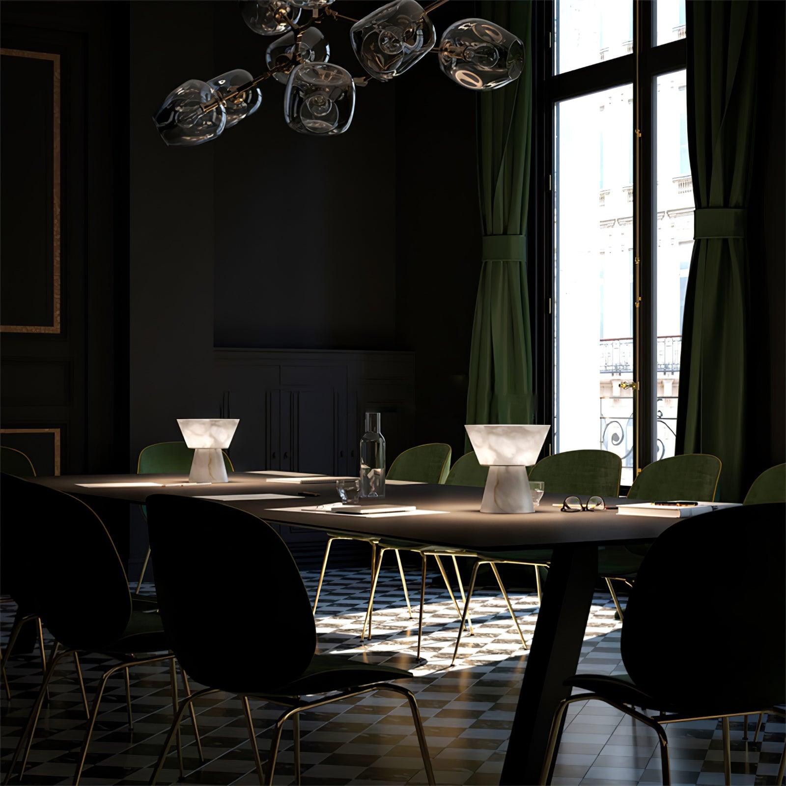 Beta White Marble Cone Table Lamp with Brass Detail for Elegant Ambient Light