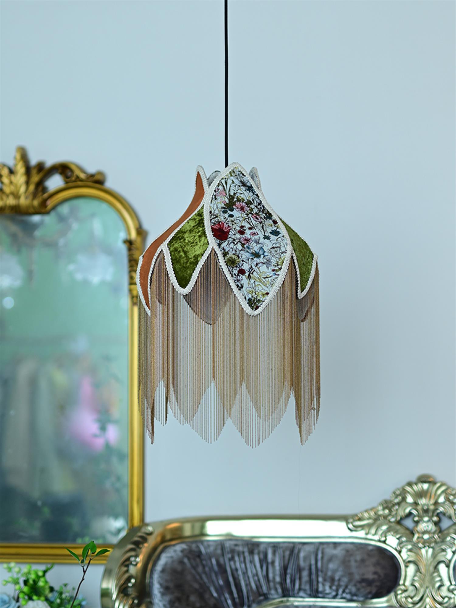 vintage-style-velvet-fringed-pendant-light-with-tassels-and-brass-details