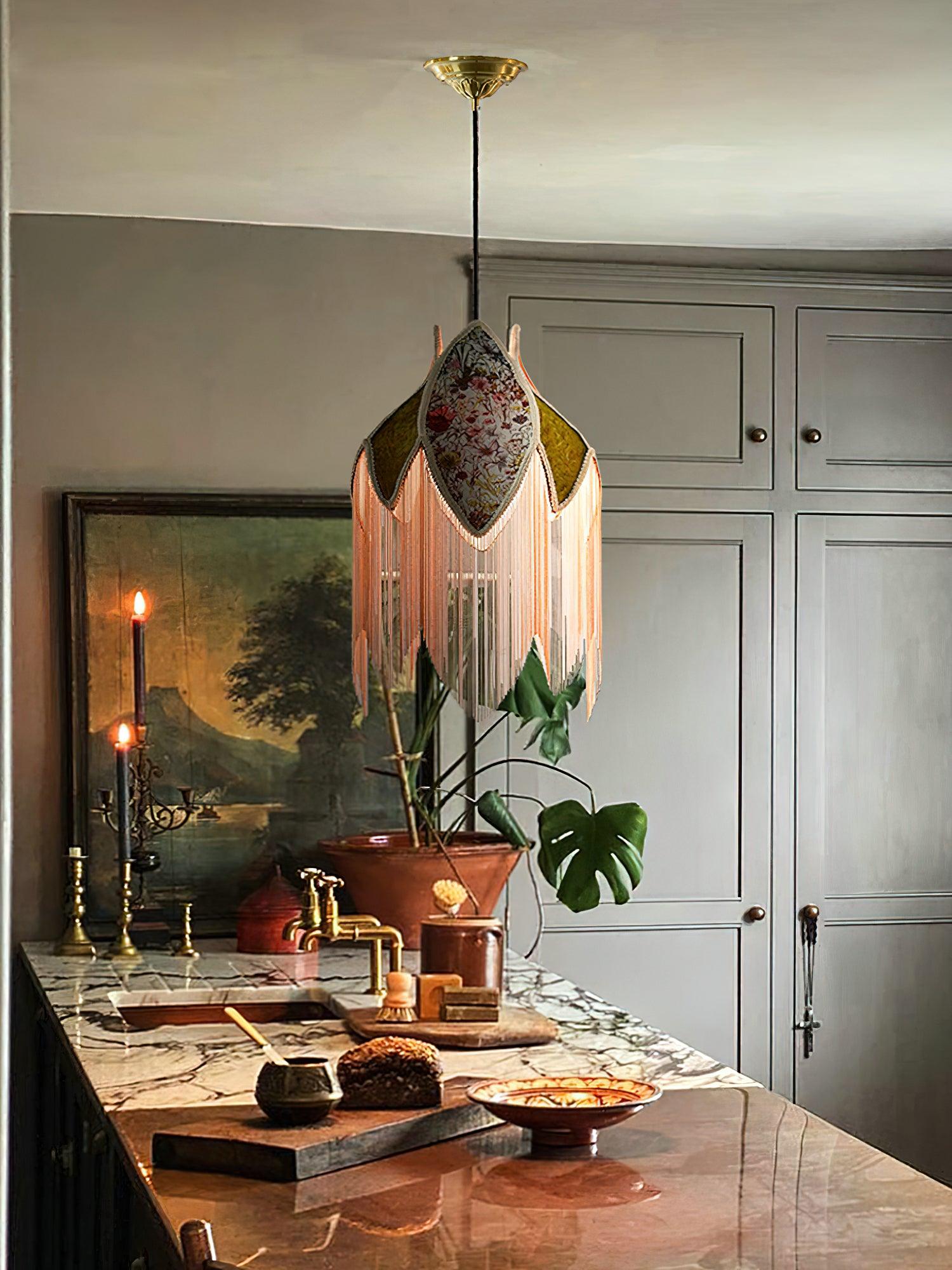 vintage-style-velvet-fringed-pendant-light-with-tassels-and-brass-details