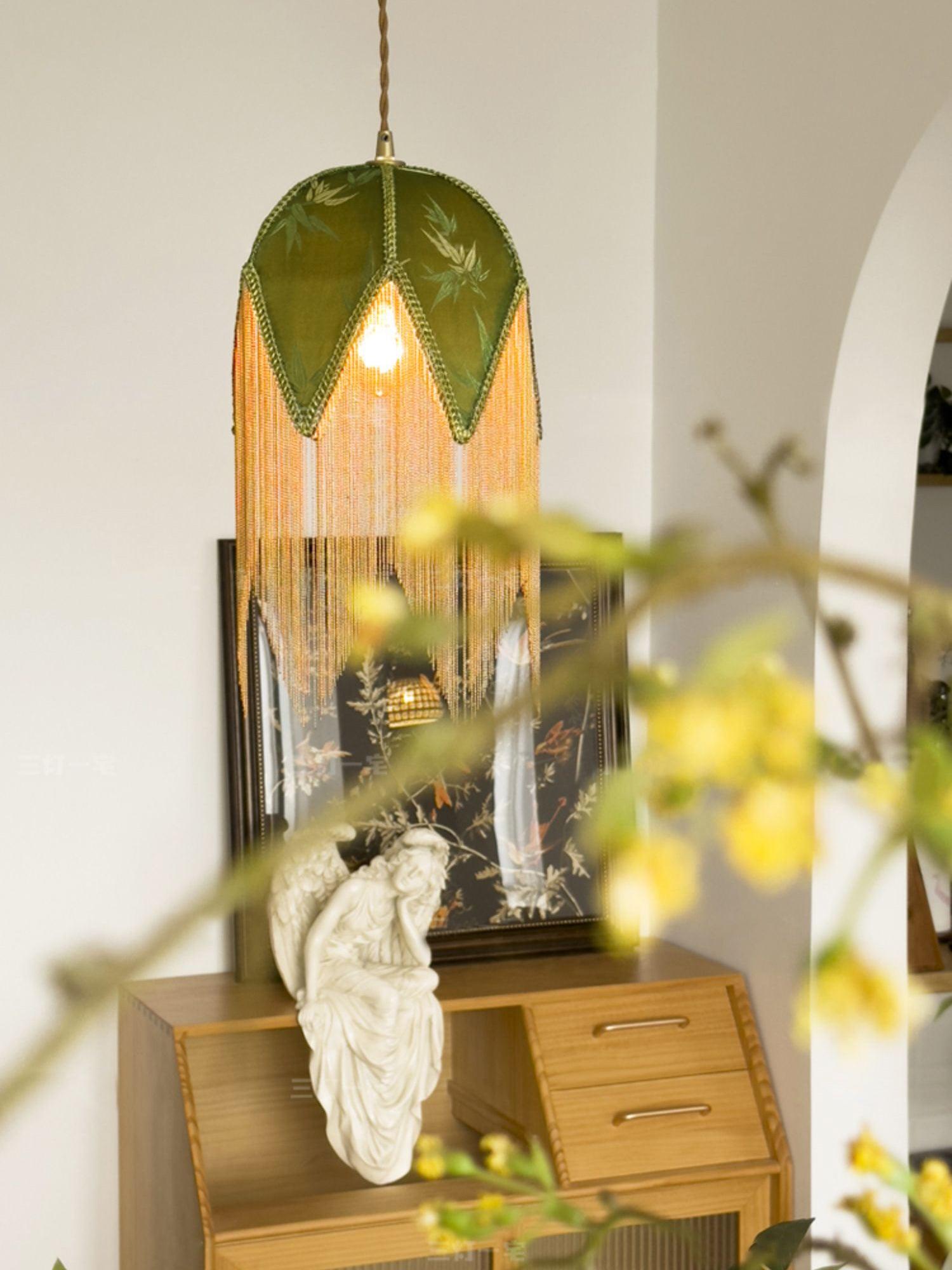 vintage-style-velvet-fringed-pendant-light-with-tassels-and-brass-details
