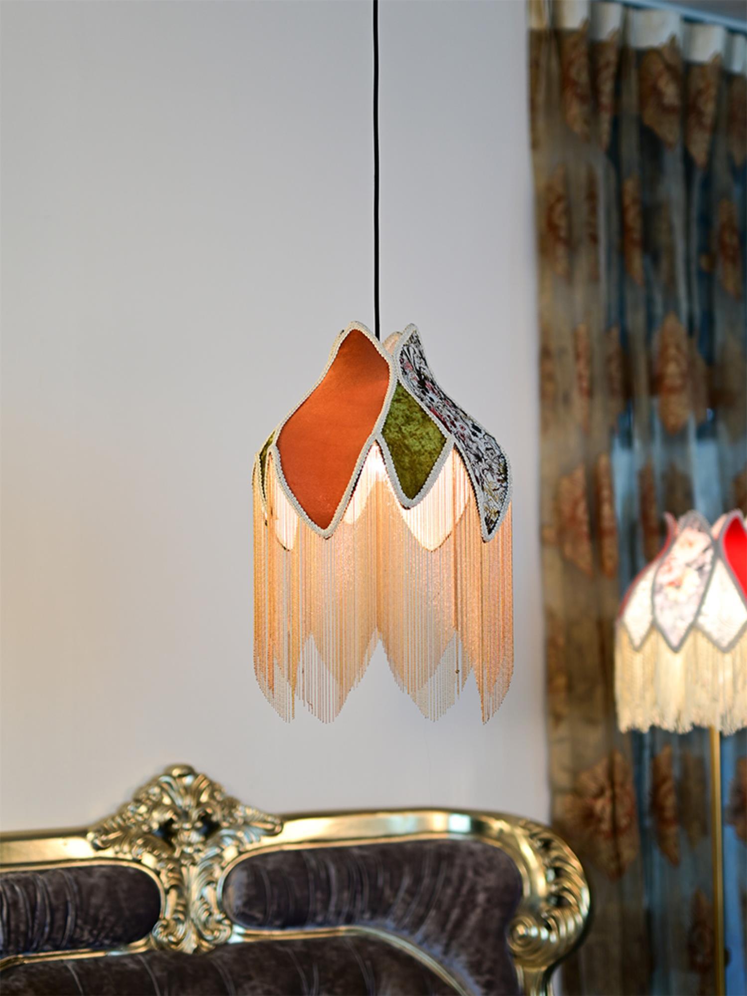 vintage-style-velvet-fringed-pendant-light-with-tassels-and-brass-details