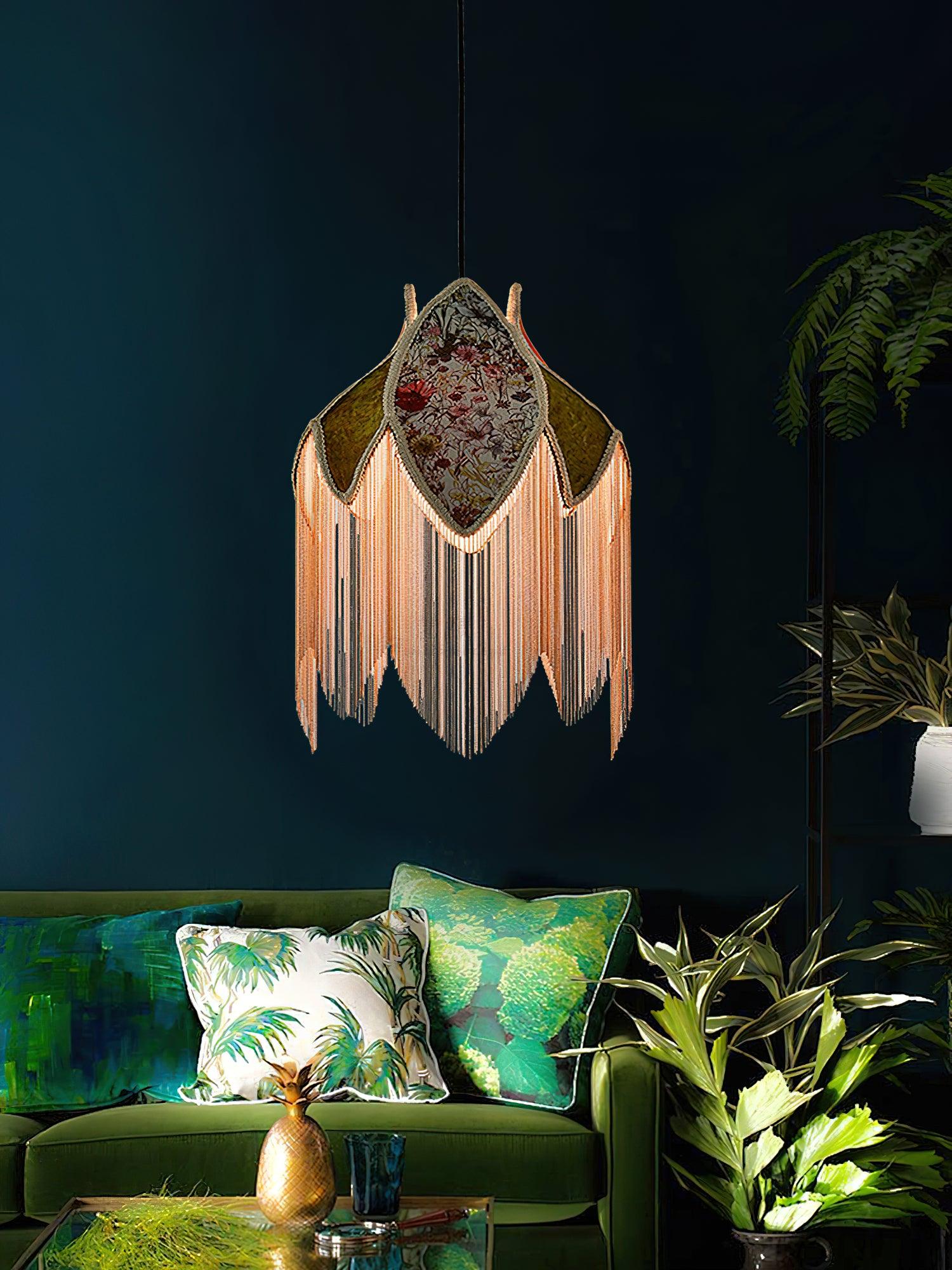 vintage-style-velvet-fringed-pendant-light-with-tassels-and-brass-details