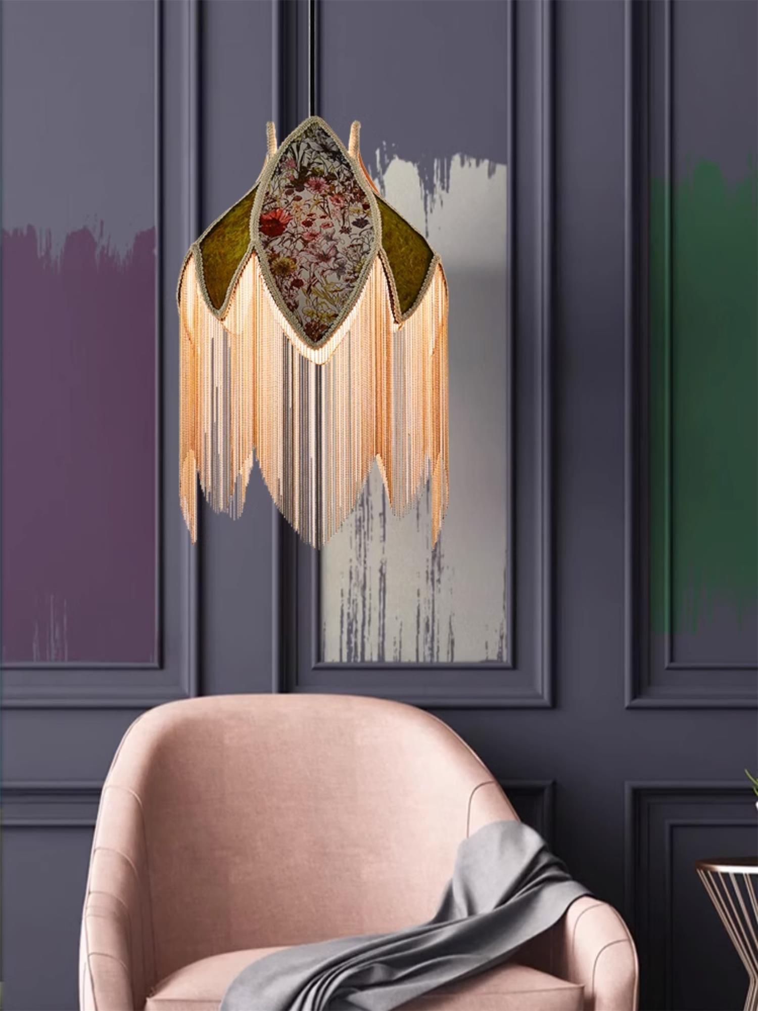 vintage-style-velvet-fringed-pendant-light-with-tassels-and-brass-details