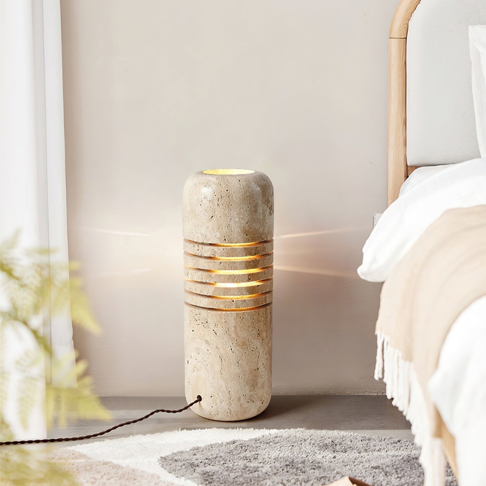 Modern Travertine Stone Bucket Floor Lamp Minimalist Uplight for Living Room
