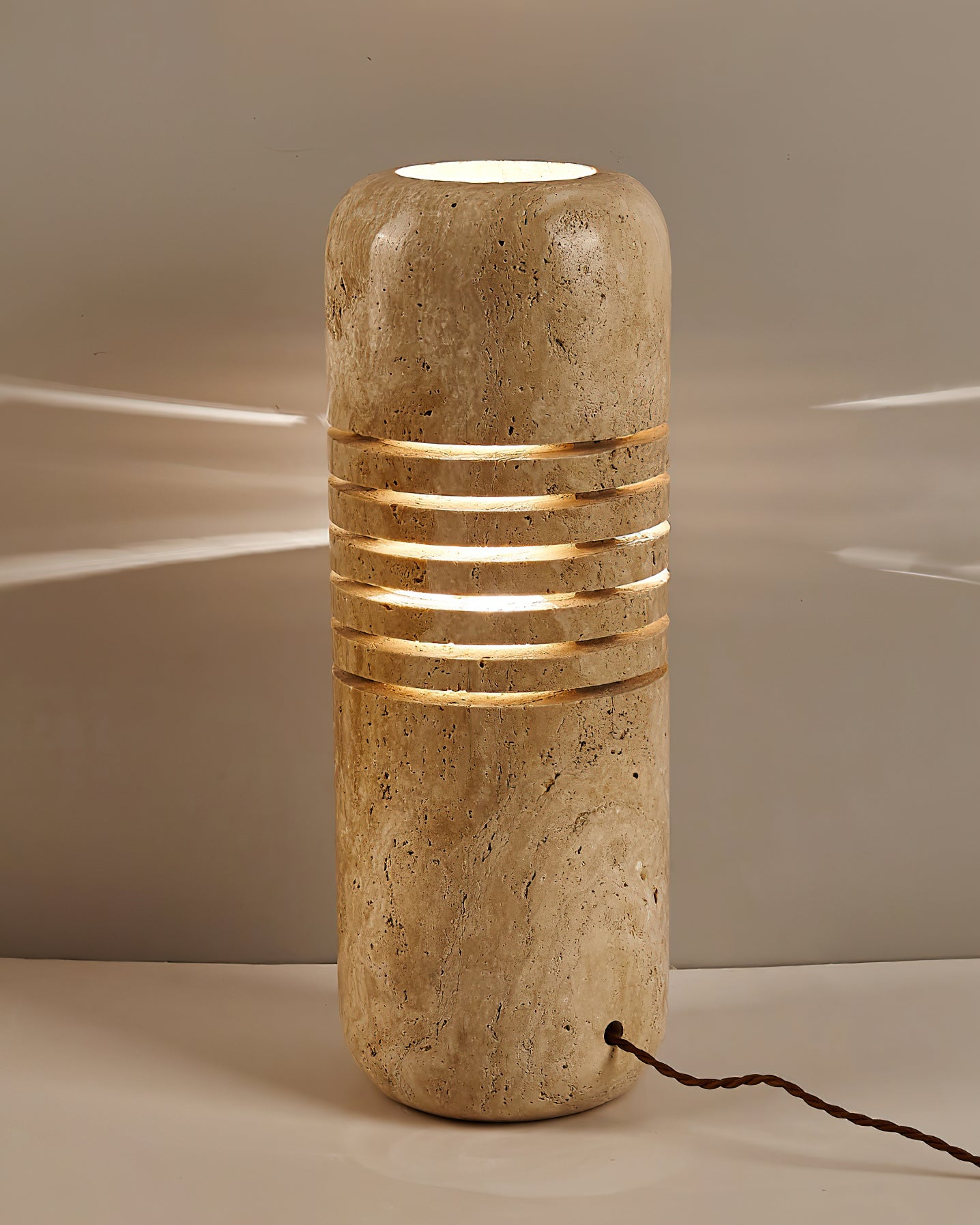 Modern Travertine Stone Bucket Floor Lamp Minimalist Uplight for Living Room