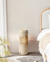 Modern Travertine Stone Bucket Floor Lamp Minimalist Uplight for Living Room