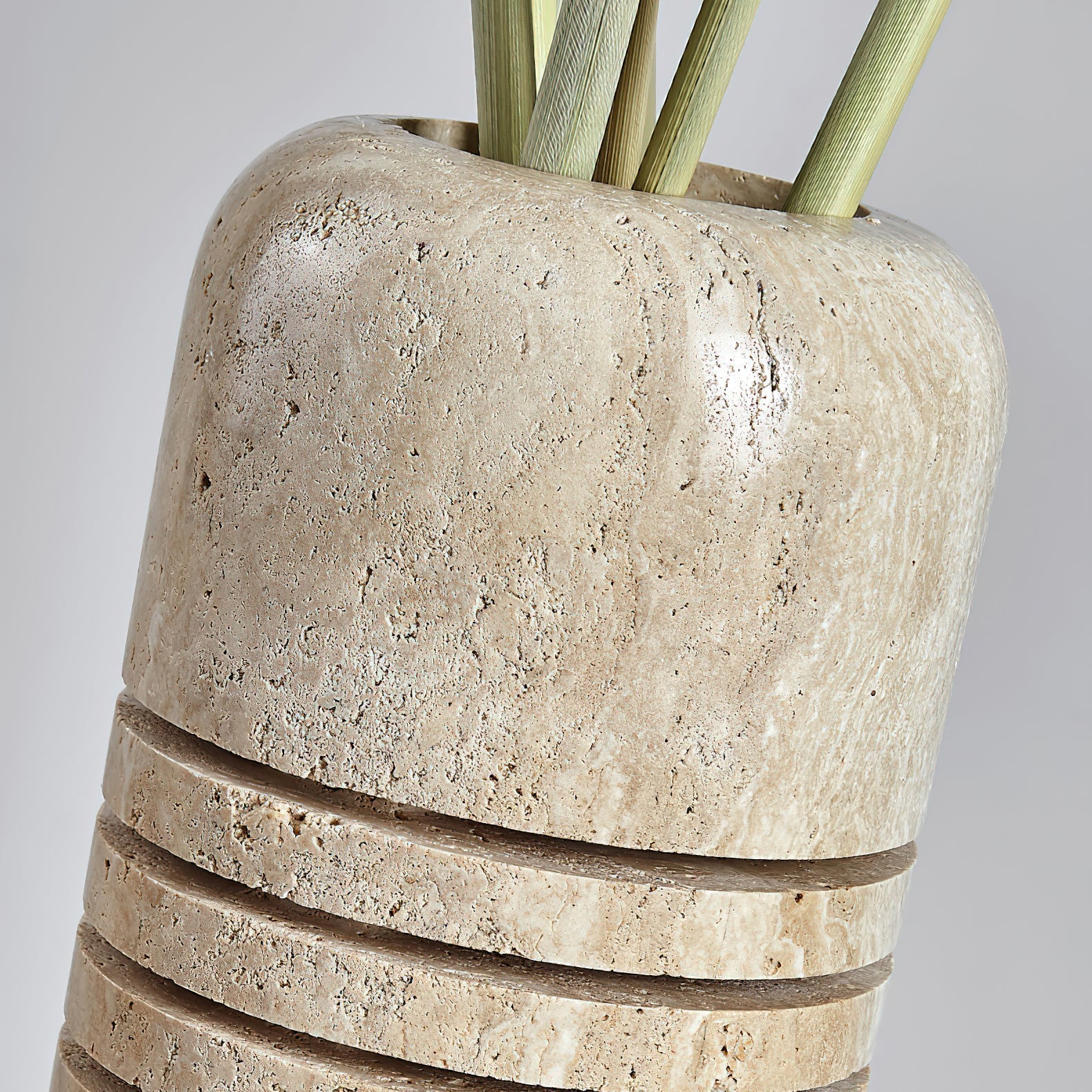 Modern Travertine Stone Bucket Floor Lamp Minimalist Uplight for Living Room