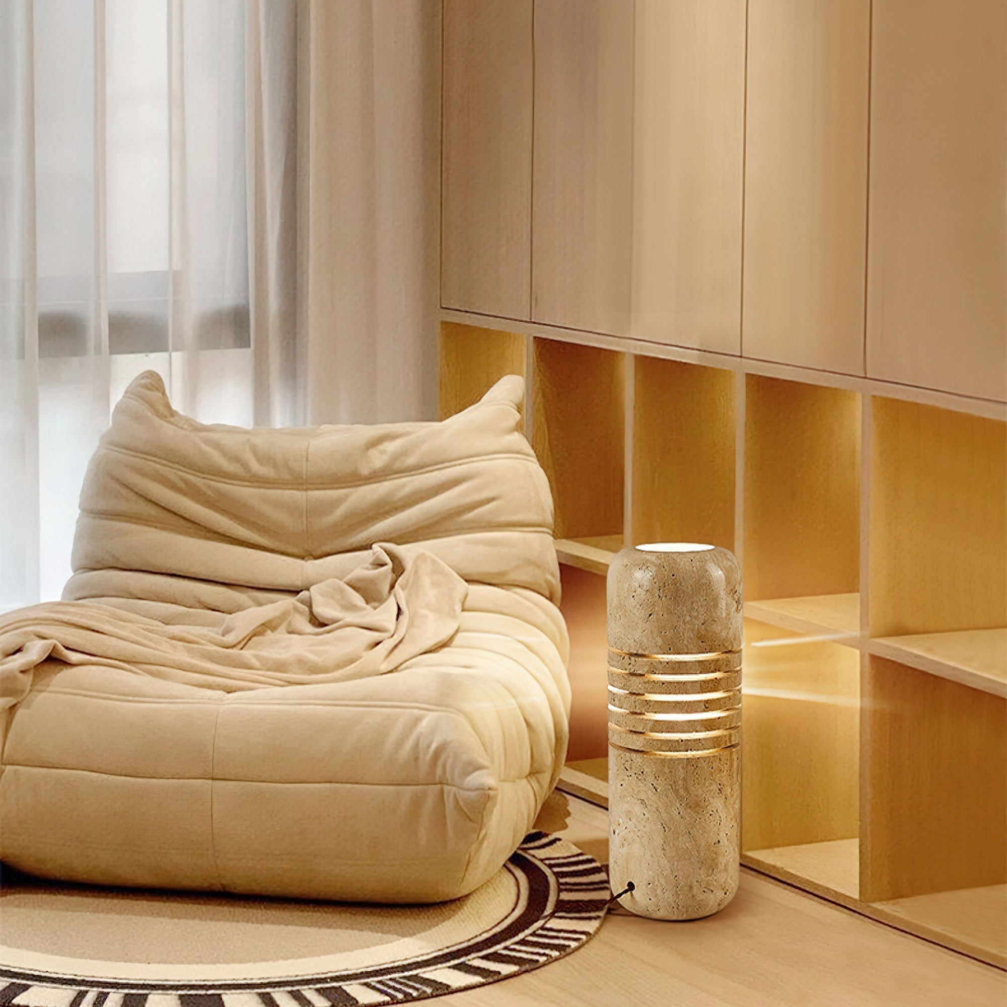 Modern Travertine Stone Bucket Floor Lamp Minimalist Uplight for Living Room