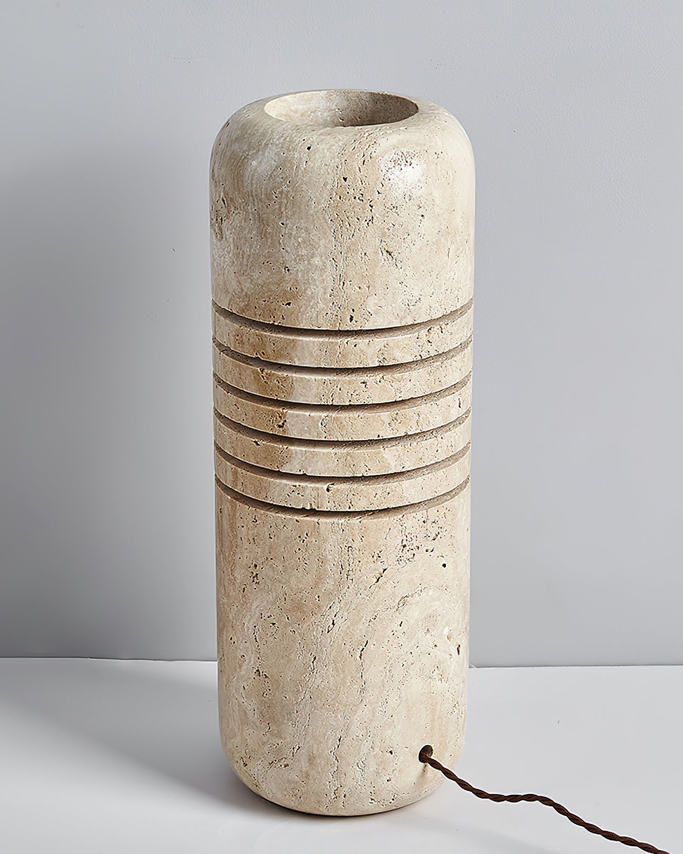 Modern Travertine Stone Bucket Floor Lamp Minimalist Uplight for Living Room