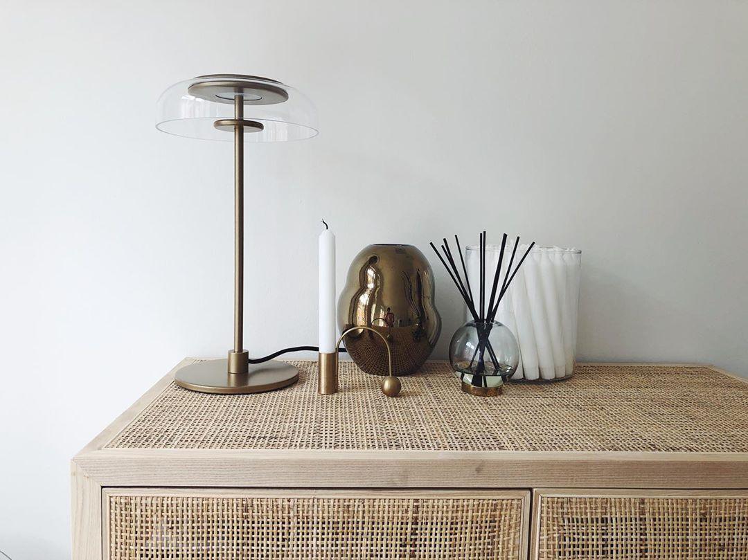 Modern Solara Brass and Glass LED Table Lamp for Living Room and Office