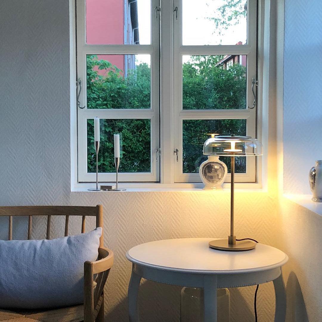 Modern Solara Brass and Glass LED Table Lamp for Living Room and Office