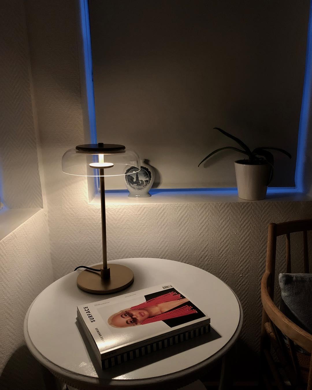 Modern Solara Brass and Glass LED Table Lamp for Living Room and Office
