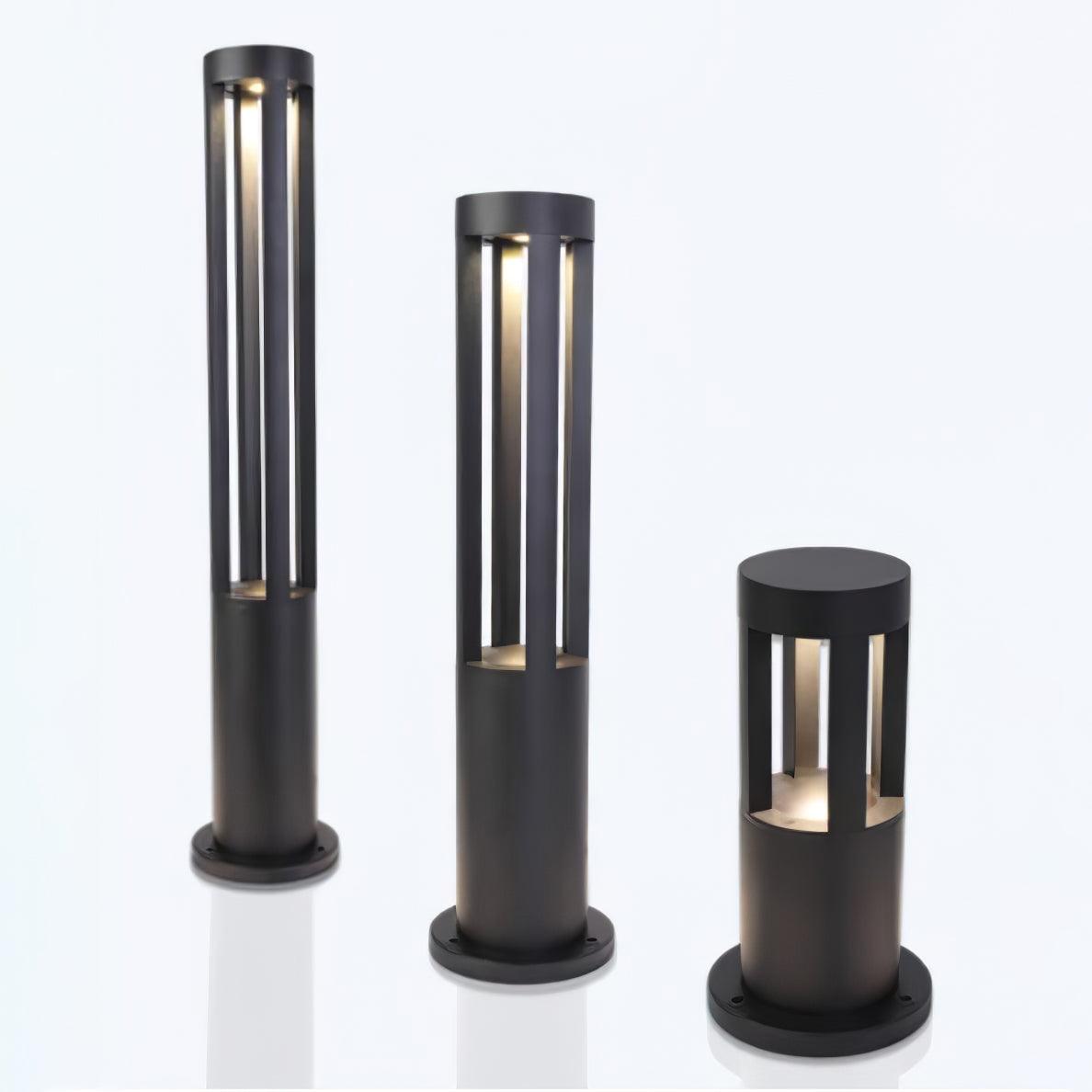 Modern Black Cylindrical LED Garden Post Light Waterproof Path Outdoor Bollard Lamp