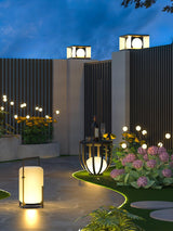 Modern Black Outdoor Portable Lantern Table Lamp with Blown Glass Shade