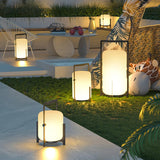 Modern Black Outdoor Portable Lantern Table Lamp with Blown Glass Shade