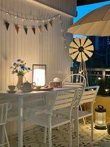 Modern Black Outdoor Portable Lantern Table Lamp with Blown Glass Shade