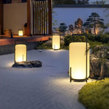 Modern Black Outdoor Portable Lantern Table Lamp with Blown Glass Shade