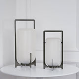 Modern Black Outdoor Portable Lantern Table Lamp with Blown Glass Shade