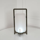 Modern Black Outdoor Portable Lantern Table Lamp with Blown Glass Shade