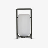 Modern Black Outdoor Portable Lantern Table Lamp with Blown Glass Shade