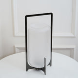 Modern Black Outdoor Portable Lantern Table Lamp with Blown Glass Shade