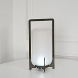 Modern Black Outdoor Portable Lantern Table Lamp with Blown Glass Shade
