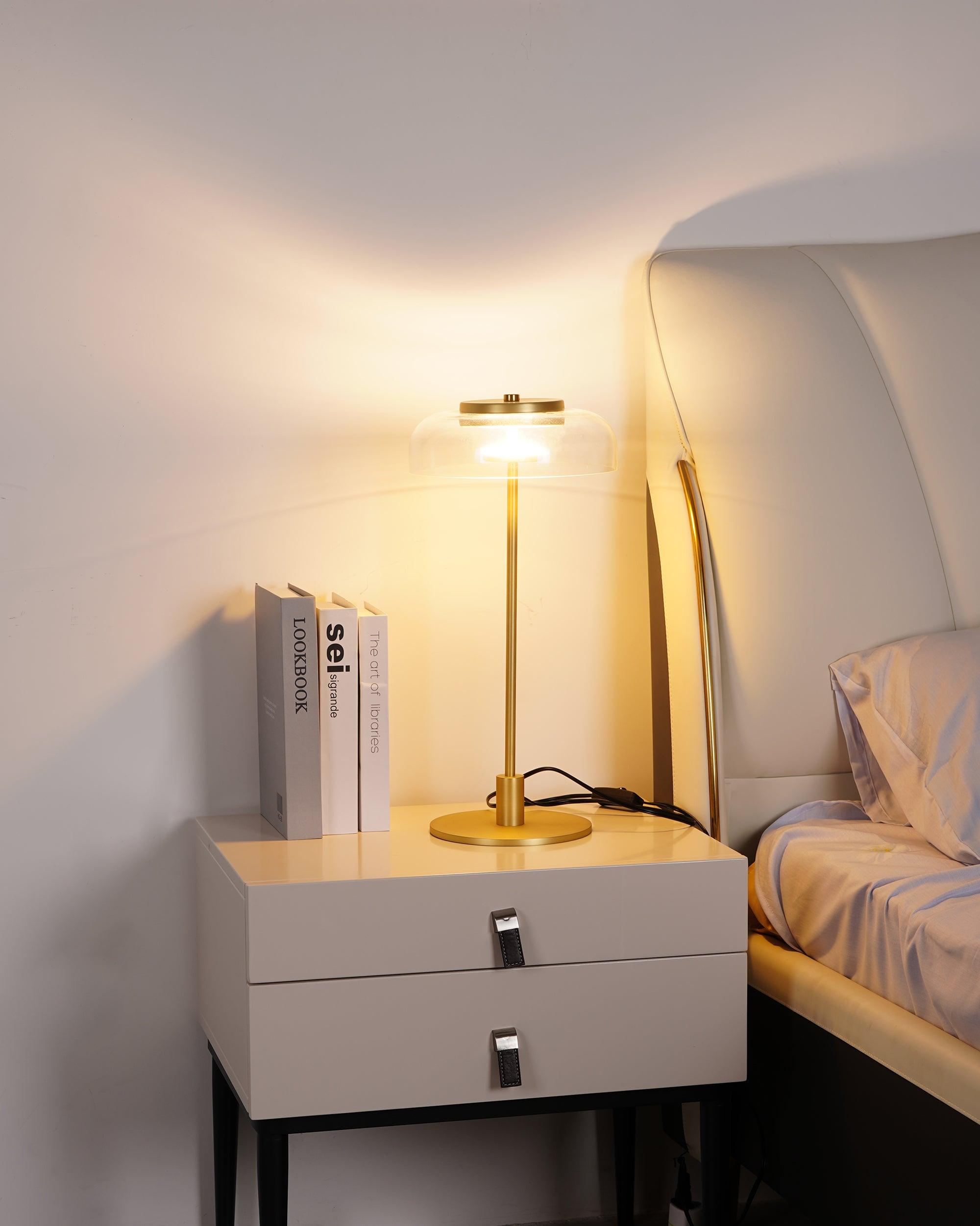 Modern Solara Brass and Glass LED Table Lamp for Living Room and Office