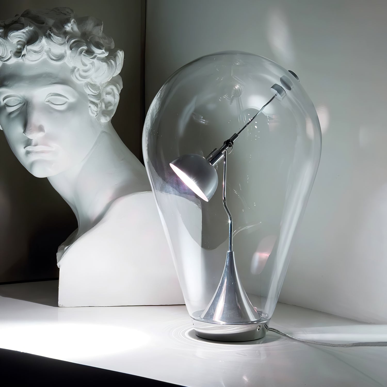 Blow Modern Glass Globe Table Lamp with Chrome Finish and Integrated LED for Nightstands