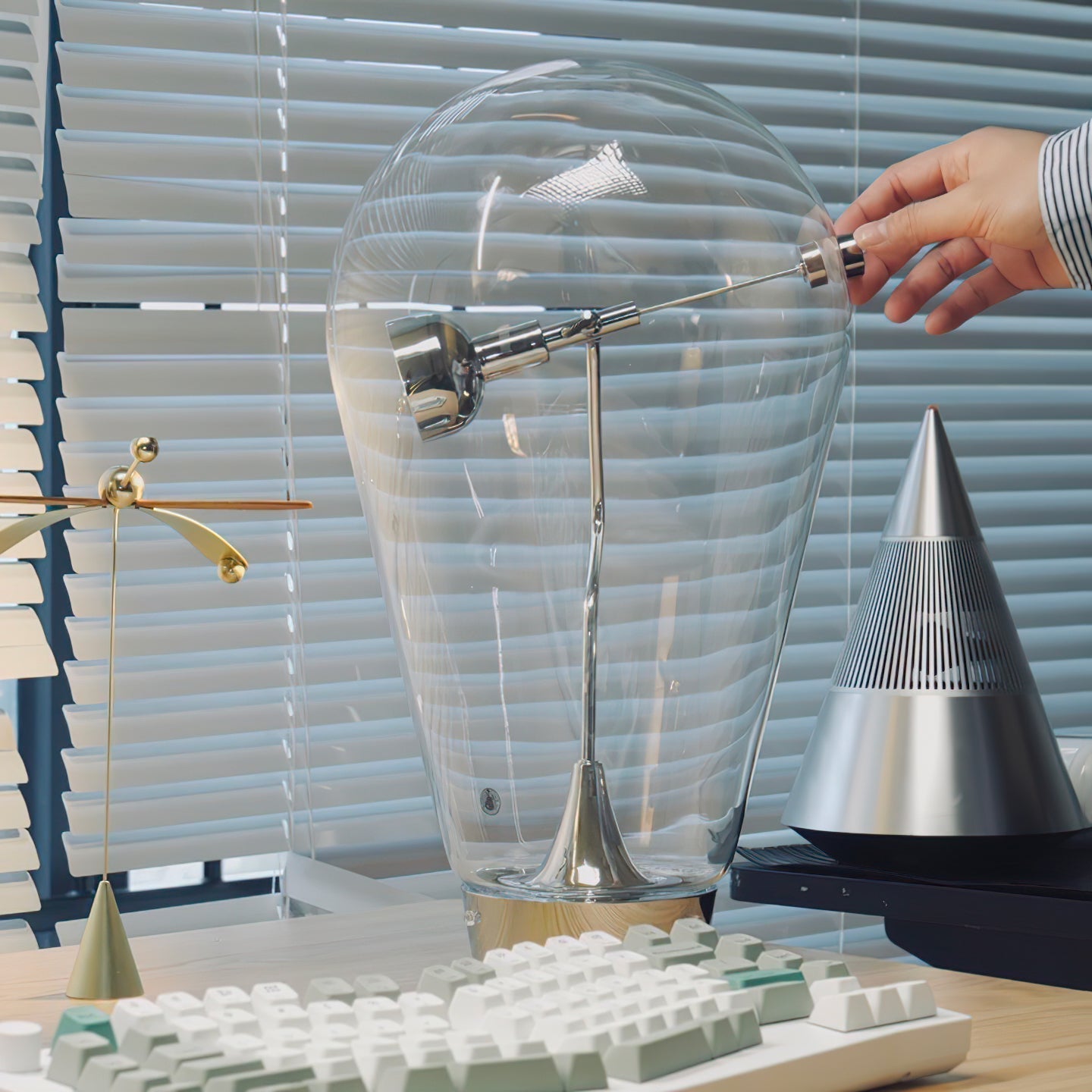 Blow Modern Glass Globe Table Lamp with Chrome Finish and Integrated LED for Nightstands