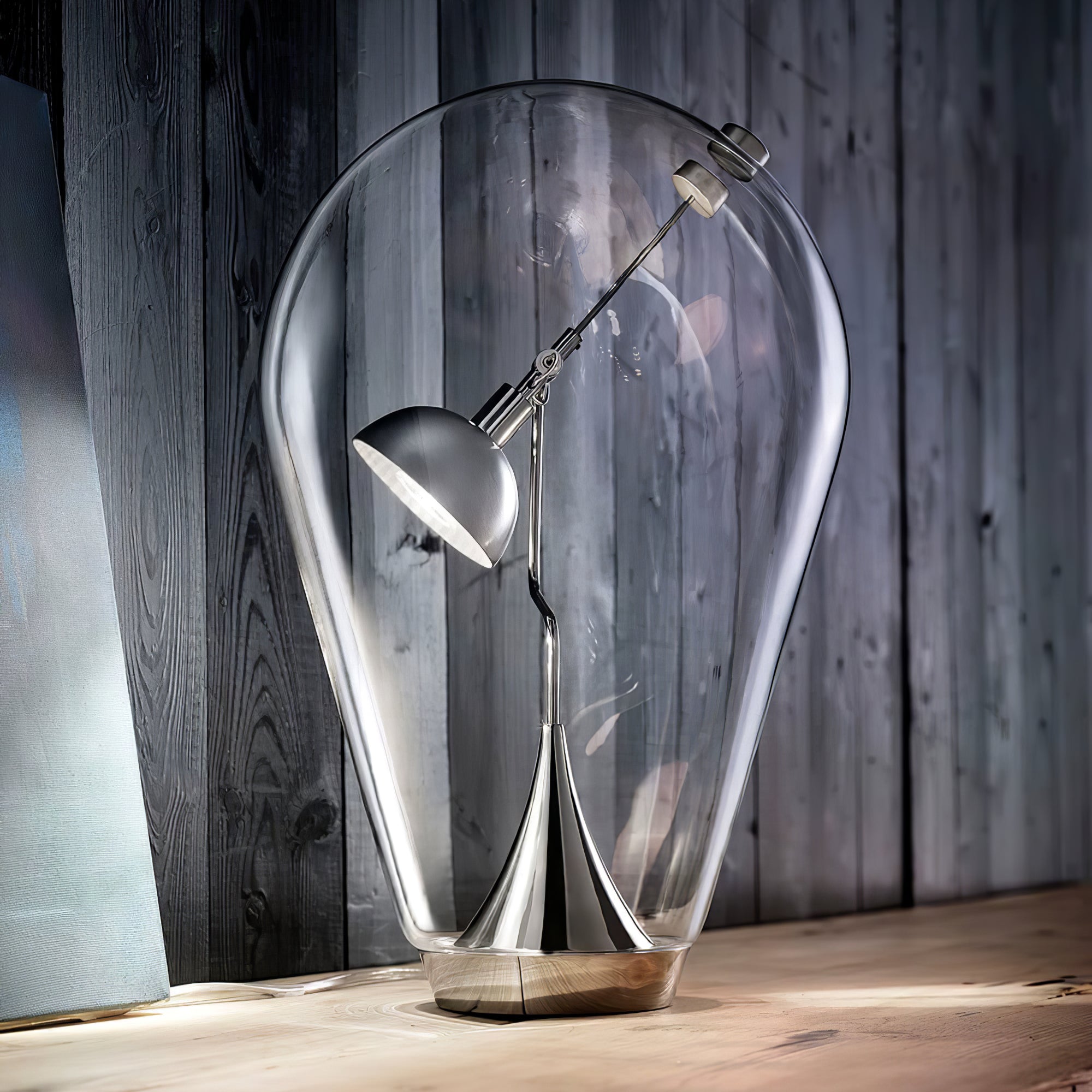 Blow Modern Glass Globe Table Lamp with Chrome Finish and Integrated LED for Nightstands