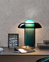 Green Glass Mushroom Table Lamp Mid Century Modern Bedside Nightstand Lighting for Living Room