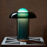 Green Glass Mushroom Table Lamp Mid Century Modern Bedside Nightstand Lighting for Living Room