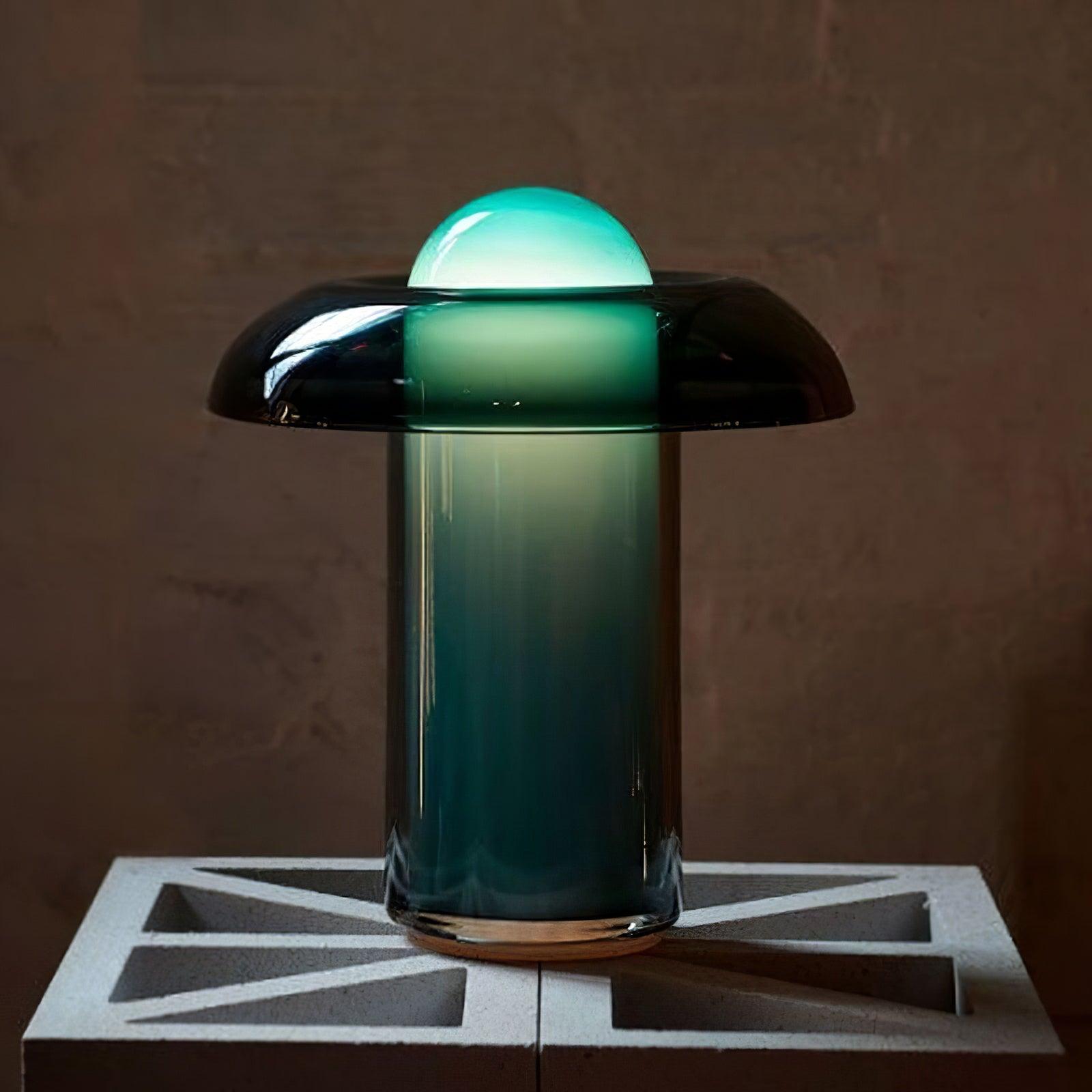 Green Glass Mushroom Table Lamp Mid Century Modern Bedside Nightstand Lighting for Living Room
