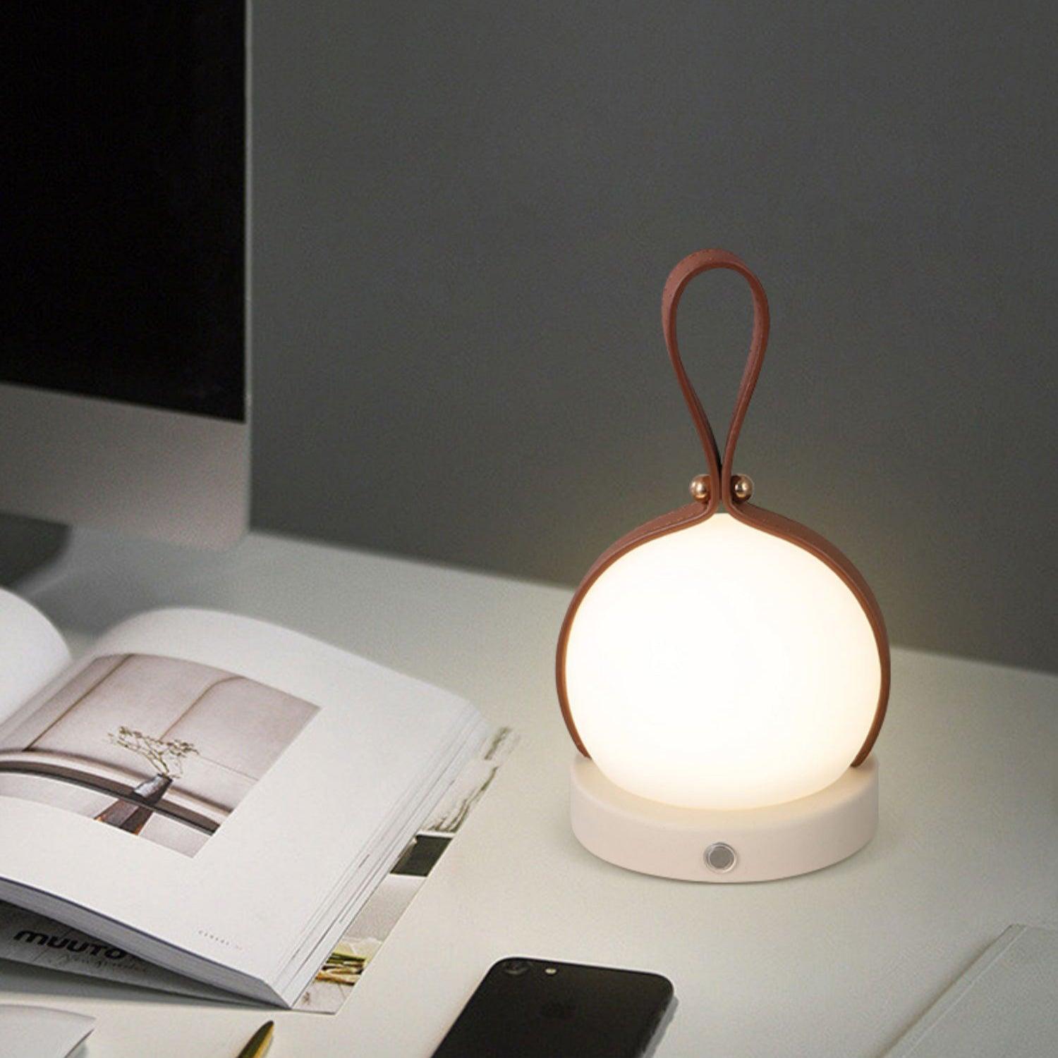 Bola Lantern Portable LED Table Lamp with Rechargeable Battery and Imitation Leather Cord