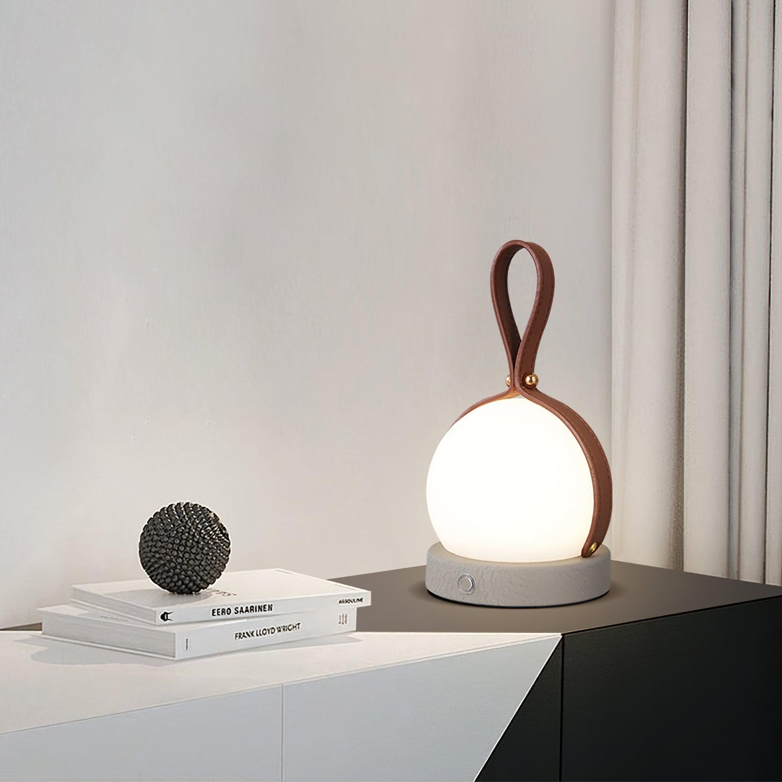 Bola Lantern Portable LED Table Lamp with Rechargeable Battery and Imitation Leather Cord