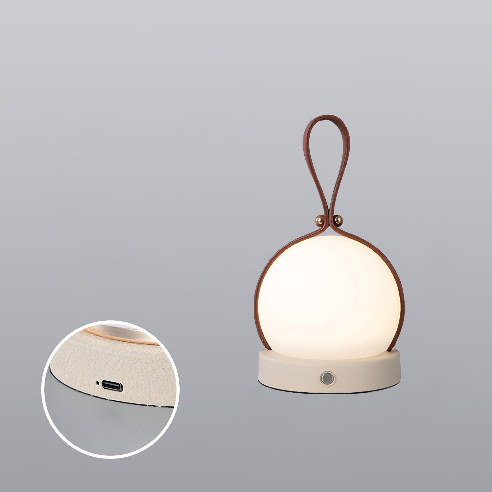 Bola Lantern Portable LED Table Lamp with Rechargeable Battery and Imitation Leather Cord