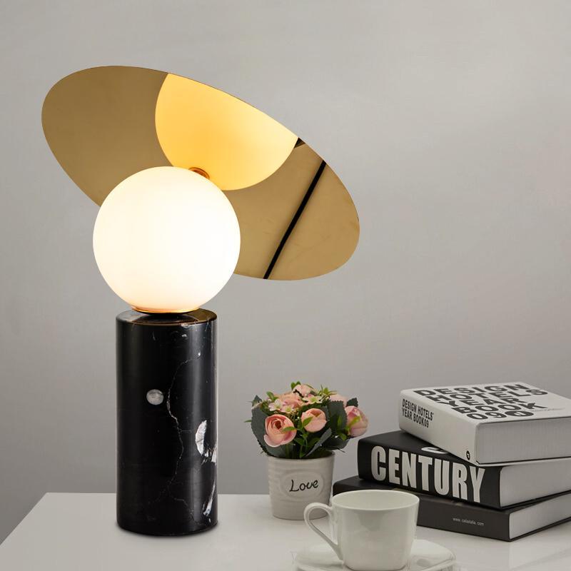 Bola Disc Modern Marble Table Lamp with Adjustable Stainless Steel Shade